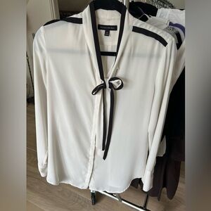 Ivory and Black Banana Republic Tie Neck Blouse